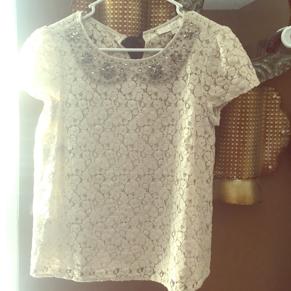 Loft Top - cream lace collared-small